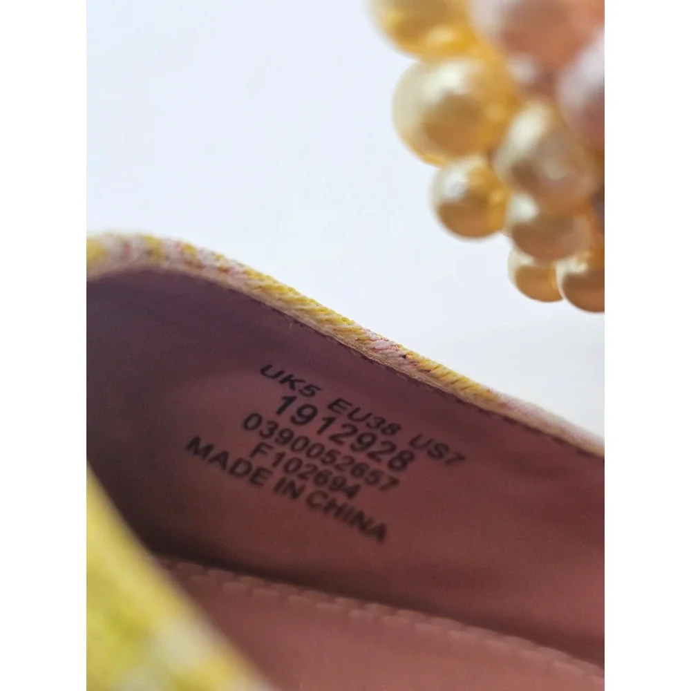 ASOS DESIGN Pumps Women Size 7 Yellow Pearl Embellished Ikat Heels